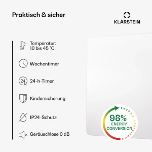Klarstein Wonderbeam Infrarotheizung, weiß, mit Wochentimer, 24h-Timer, Kindersicherung, IP24 Schutz und 98% Energieeffizienz.
