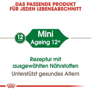 Royal Canin Mini Ageing 12+ Logo: Trockenfutter für kleine, ältere Hunde ab 12 Jahren.