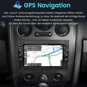 Junsun 7 Zoll Autoradio mit Navi für Renault Megane 2 (2003-2009) im Armaturenbrett.