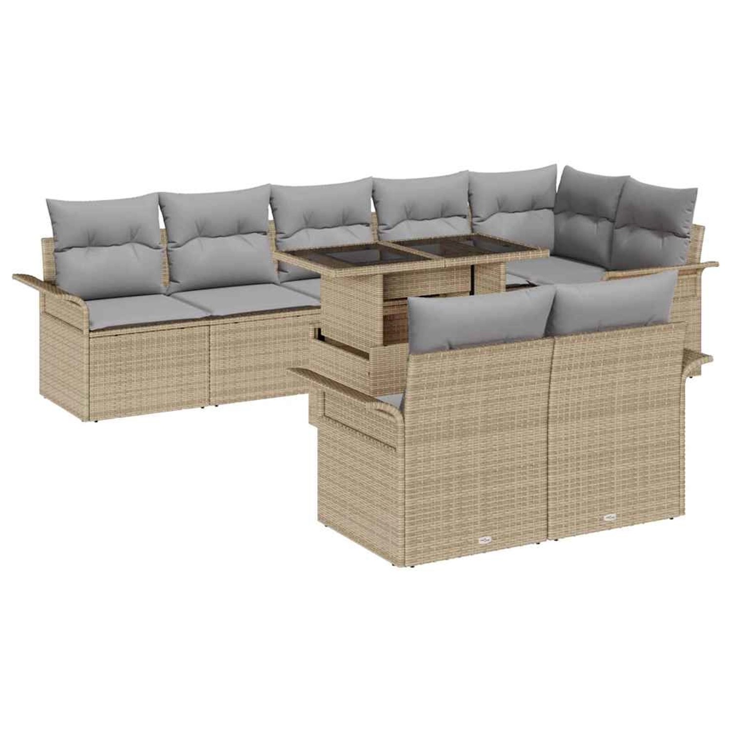 vidaXL Garten-Sofa-Set mit Kissen 9-Tlg Beige Poly Rattan 3348306 günstig online kaufen