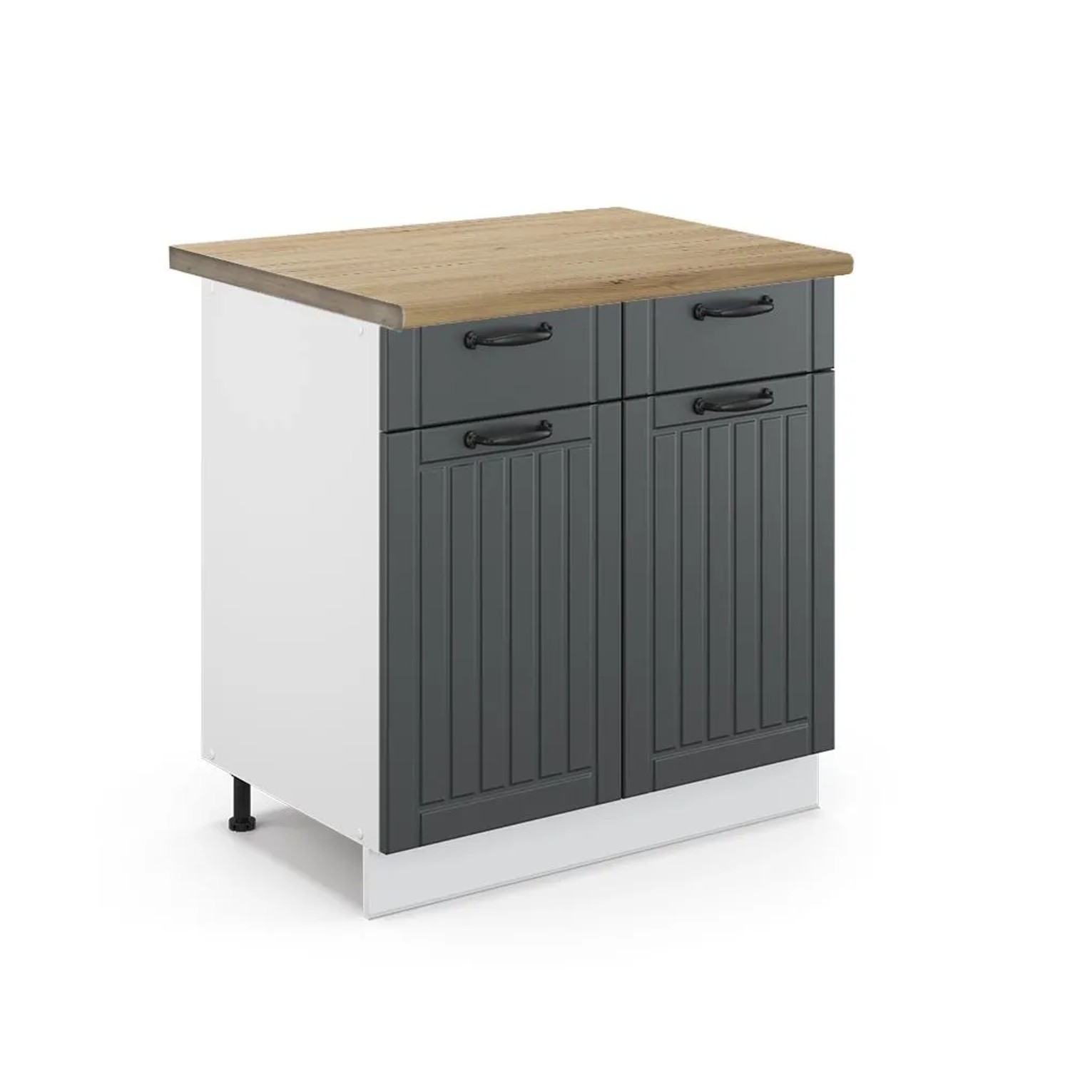 Vicco Küchenunterschrank Fame-Line Anthrazit Landhaus Weiß 80 cm AP Eiche