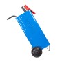 Blaues Güde Batterieladegerät V 421 C mit Rädern und Ladeklemmen.