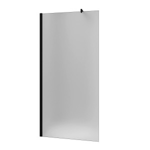 AICA Walk-In Dusche 70x200cm, Milchglas, schwarzer Rahmen und Stabilisierungsstange.