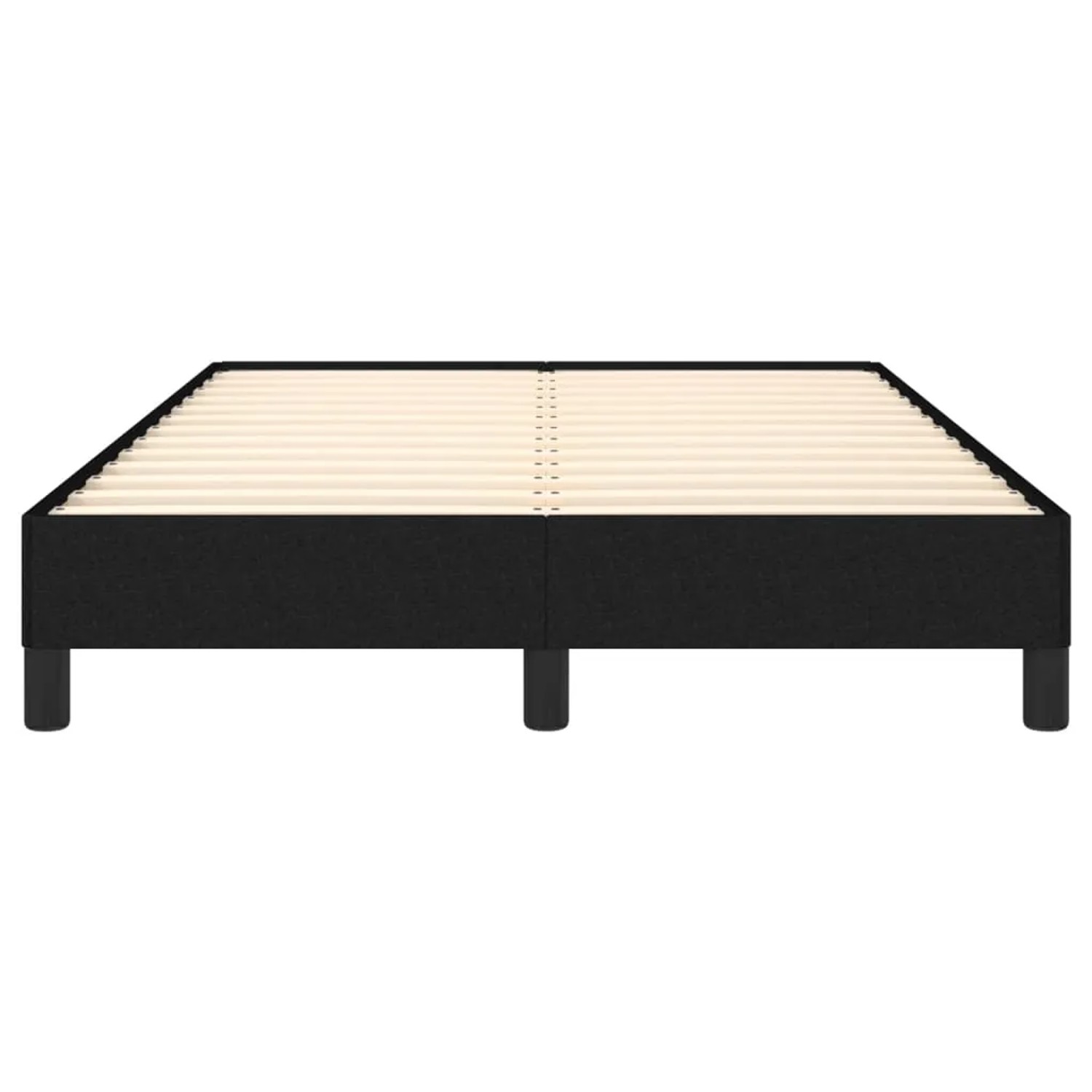 Schwarzes vidaXL Bettgestell (120x200 cm) aus Stoff mit Holzlattenrost.