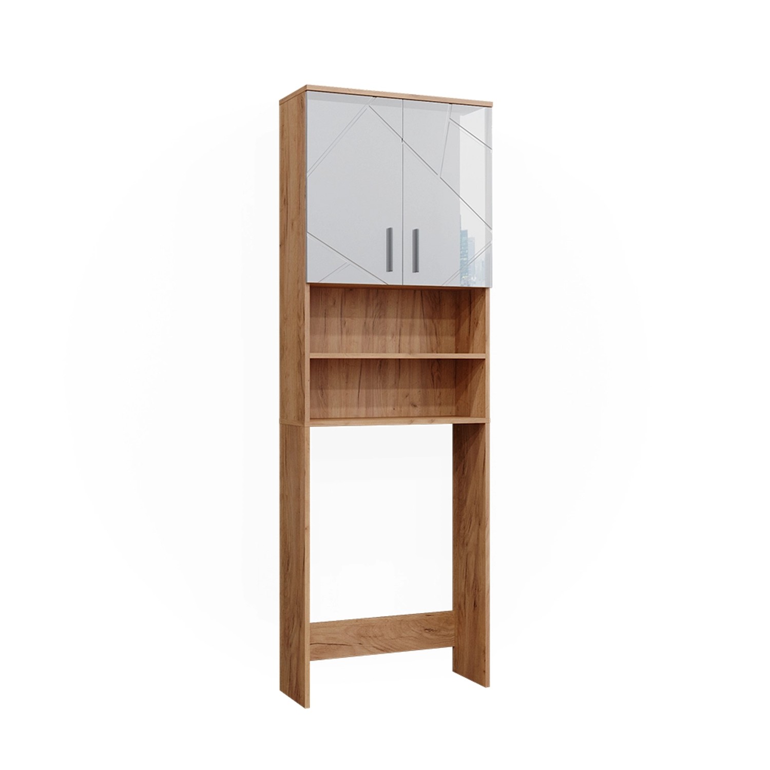 Vicco Waschmaschinenschrank Irma Weiß Hochglanz/Goldkraft Eiche 64 x 191 cm