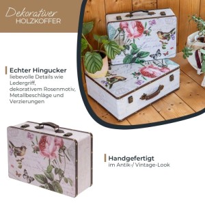 HMF VKO102 Vintage Vintage Koffer Truhe Holzkiste Holz 38 x 26 x 13 cm Deko Rose
