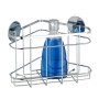 Wenko Eckregal Turbo-Loc aus Edelstahl, glänzend, zur Wandmontage ohne Bohren, mit Duschgelflasche.