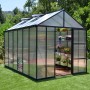 Palram Canopia Glory Gewächshaus, 3.6x2.5 m, anthrazit mit Stegplatten, im Garten.