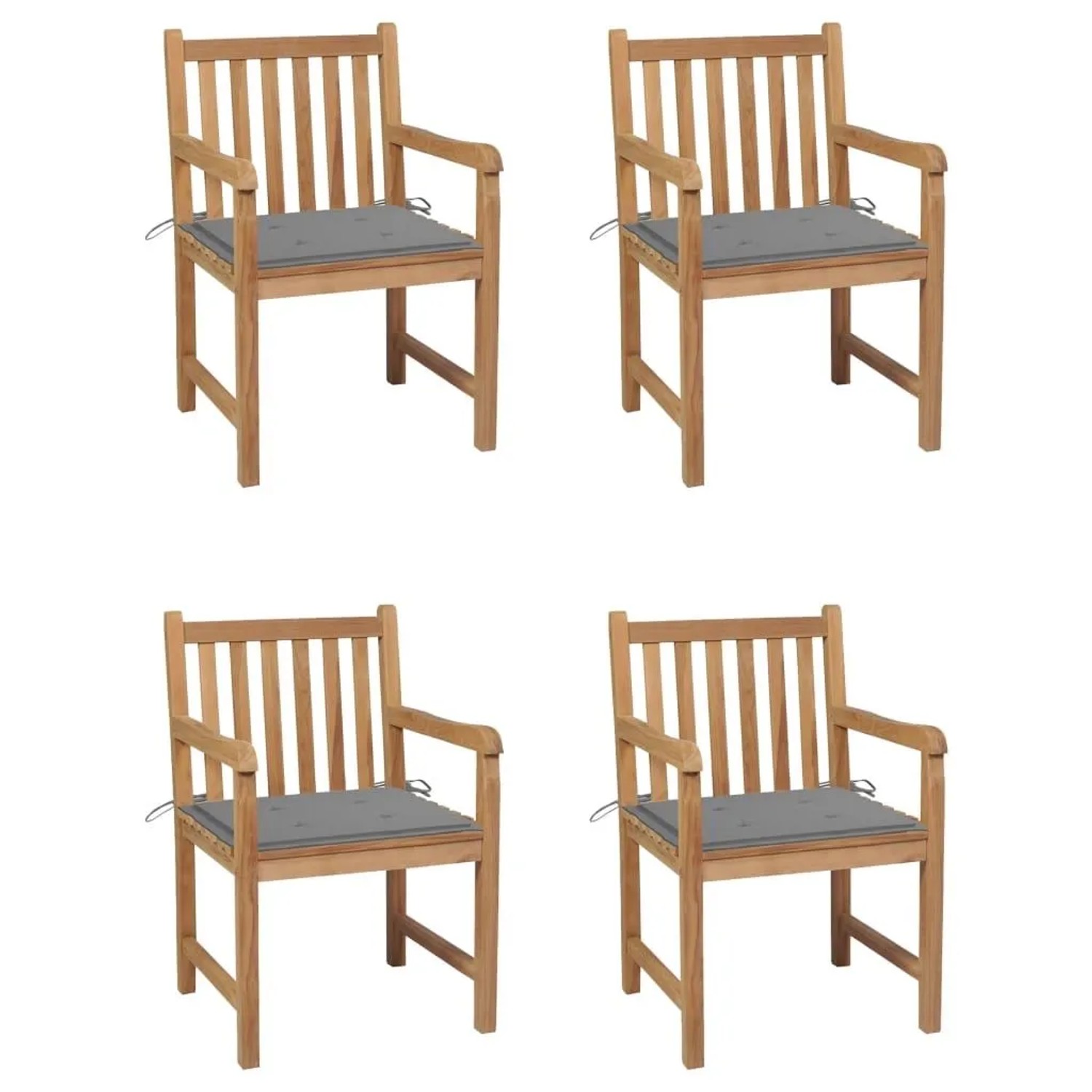 vidaXL Gartenstühle 4 Stk mit Grauen Kissen Massivholz Teak 3073005