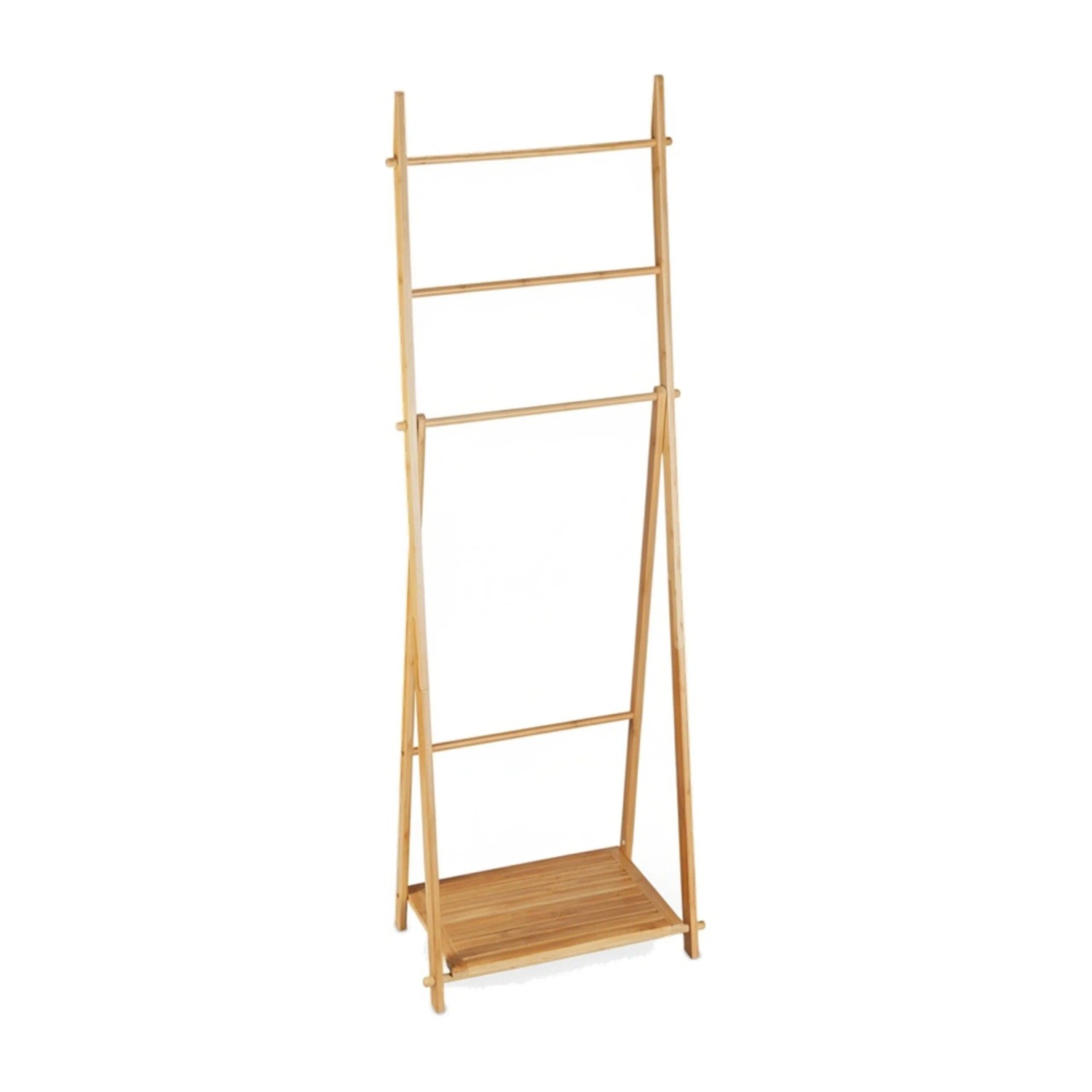 Relaxdays Handtuchständer mit 4 Stangen Bambus Natur Freistehend Einklappbar 153 cm x 53,5 cm x 30 cm 2,5 kg