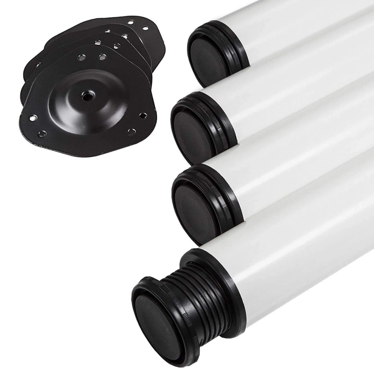 SOTECH 4 Stück Tischbeine Höhe 710 mm Ø76 mm Ø80 mm Stahl mit Weißer Oberfläche