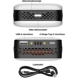 Litheli U20 Akku-Powerbank 2.0Ah mit USB-A, USB-C und Ladekabel.