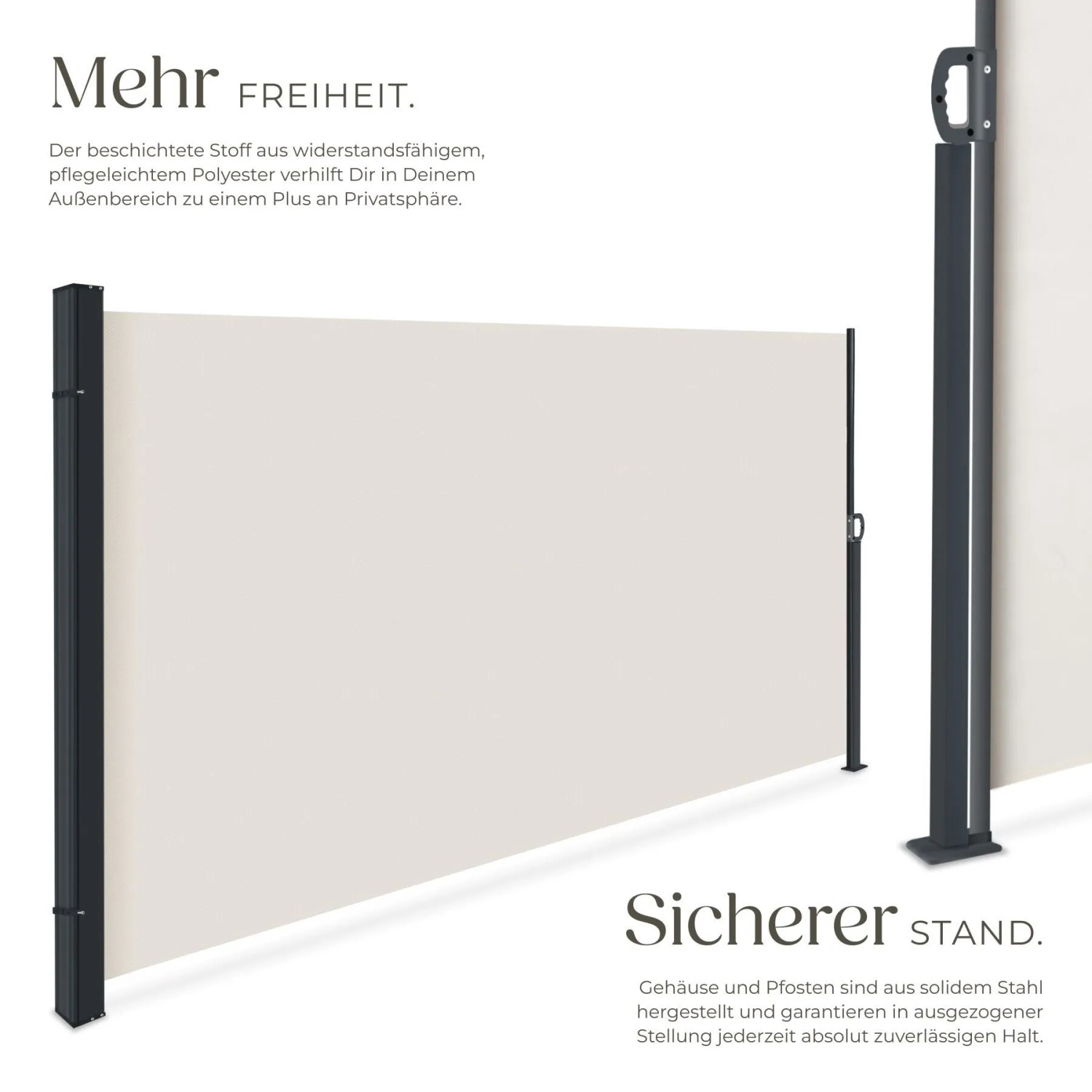 Tectake Seitenmarkise 180 x 300 cm Wetterfest Blickdicht 300 x 180 cm 9 x 300 x 180 cm Beige_3