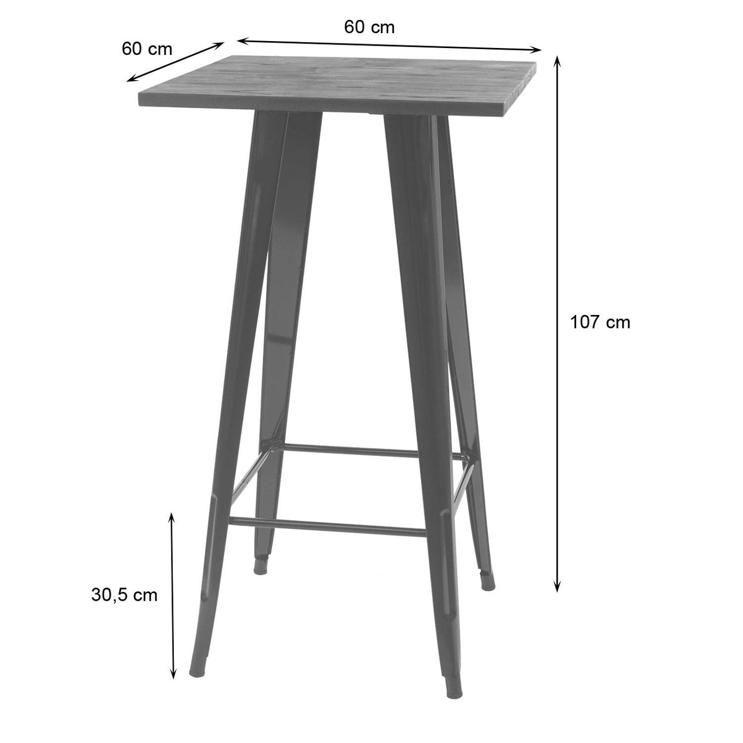 MCW Stehtisch-Set A73, 3-teilig, schwarz, mit Holzplatte. Ideal für Bartisch-Sets.