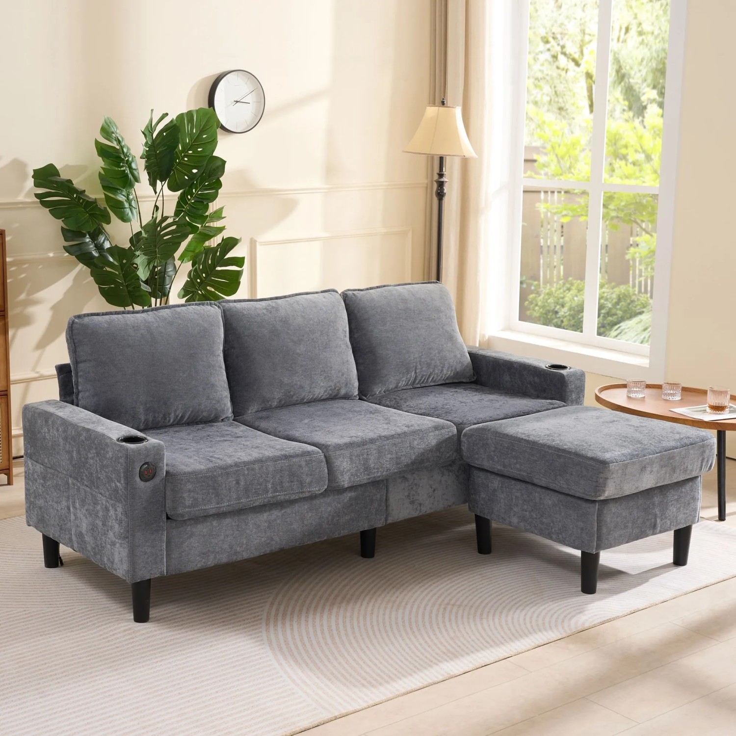 Merax Schlafsofa L Form 3 Sitzer mit USB Typ C Getränkehalter Grau