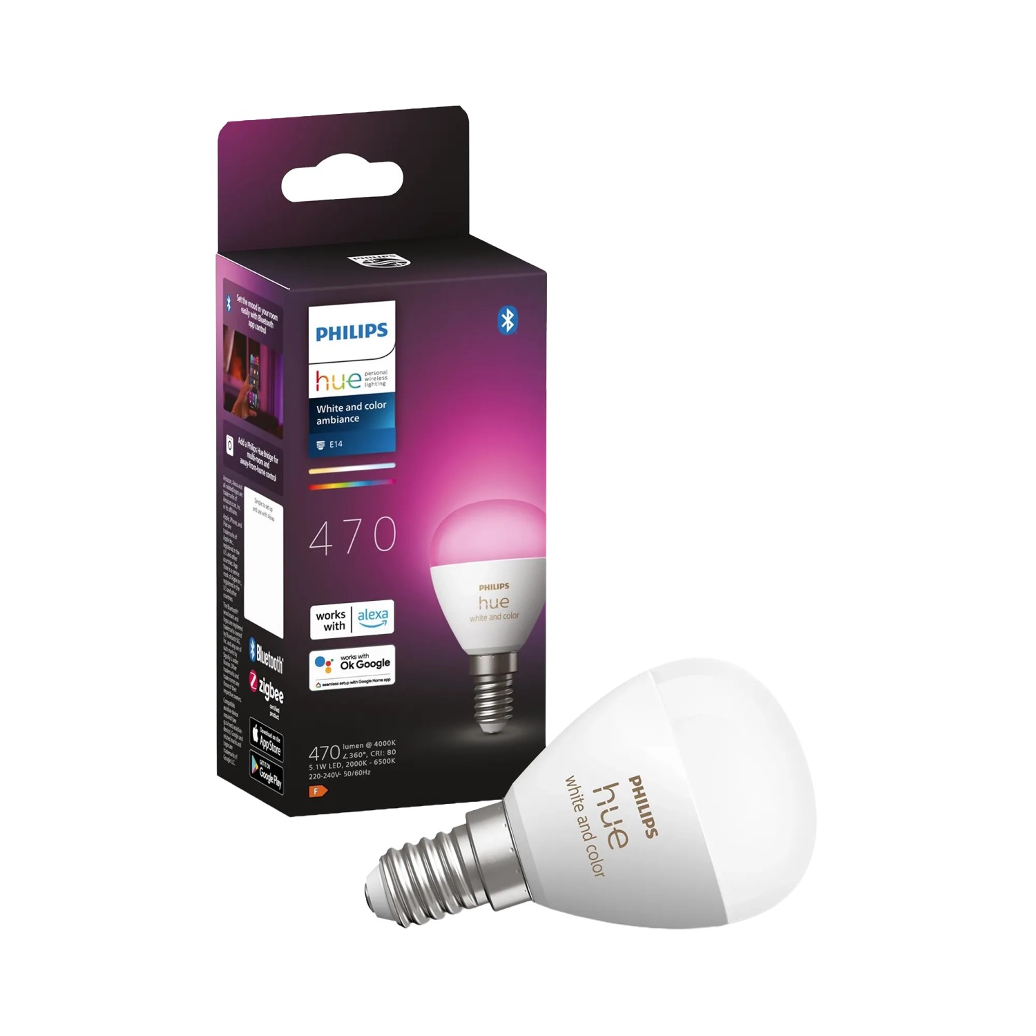 Philips Hue Smart-LED-Leuchtmittel E14 Tropfenform 5W 470lm White&Color Ambiance