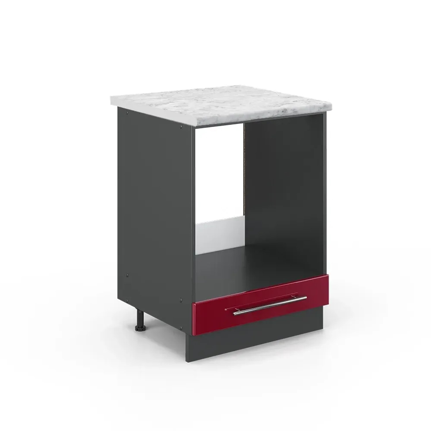 Vicco Herdumbauschrank Fame-Line Bordeaux Hochglanz/Anthrazit 60 cm AP Marmor