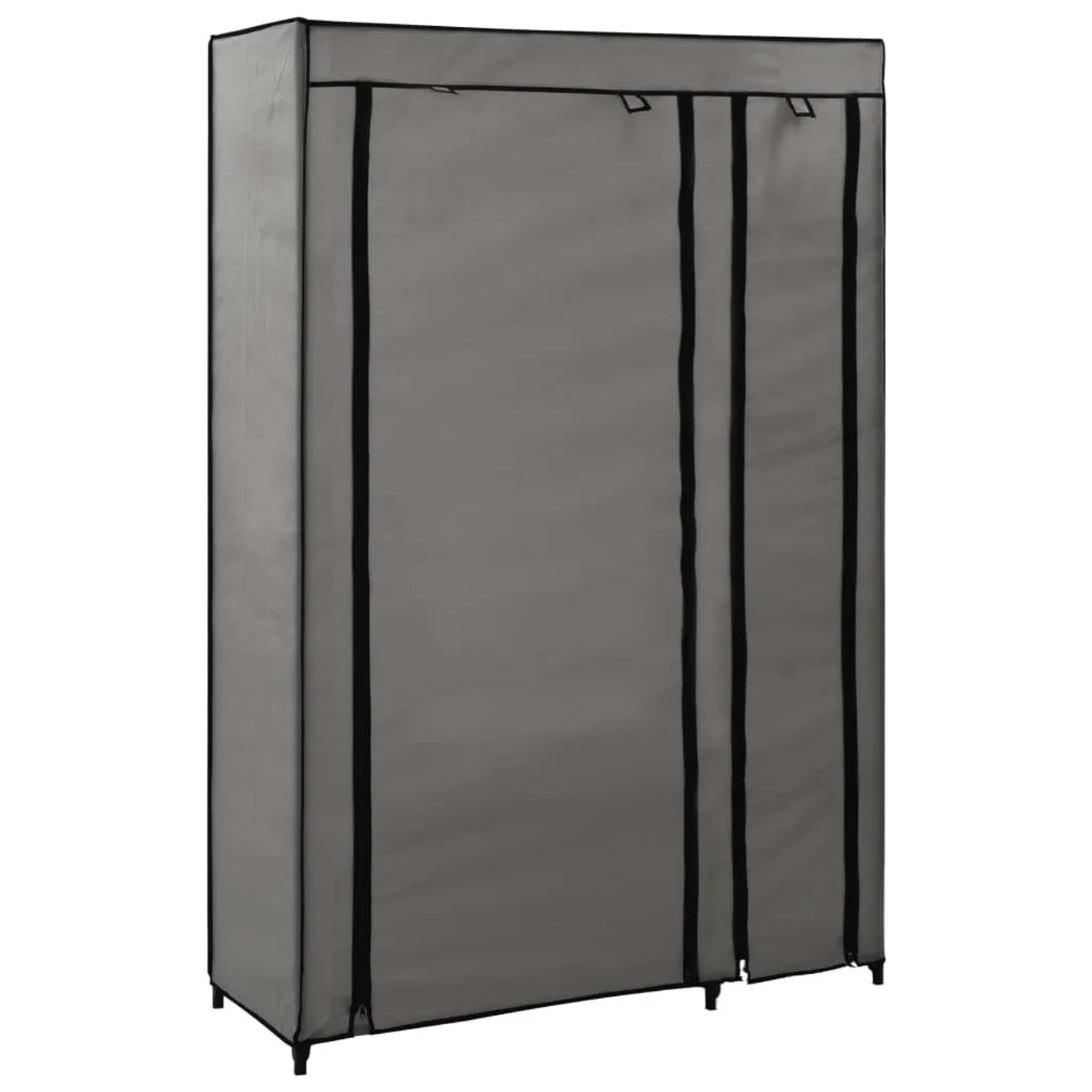 Grauer vidaXL Faltschrank (110x45x175 cm) aus Stoff mit Reißverschlüssen.