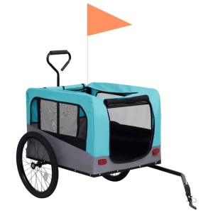 vidaXL 2-In-1 Fahrradanhänger für Hunde und Buggy Blau und Grau 92441