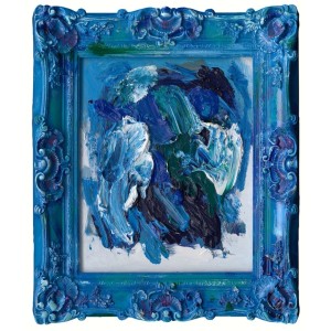 Art Universe Leinwandbild Barock En Vogue Blau. Abstraktes Acrylbild in Blau-Grün mit opulentem, blauem Rahmen. Dekoartikel.