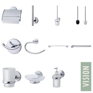 Fackelmann Vision Badhelfer Set in Chromoptik: WC-Garnitur, Seifenspender, Handtuchhalter u.a.