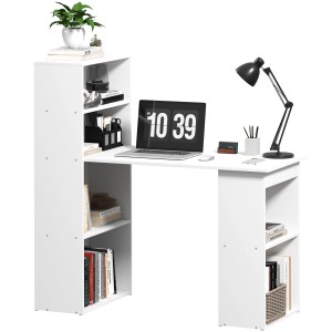 Weißer HOMCOM Schreibtisch mit Regal, Laptoptisch und Büroregal, 120x55x120 cm.