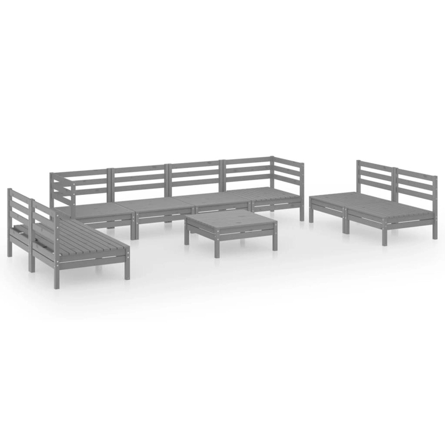 vidaXL 9-tlg Garten-Lounge-Set Grau Massivholz Kiefer Modell 9