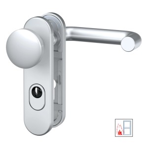 BASI Feuerschutz-Türbeschlag Alu F1, Wechselgarnitur mit Zylinderabdeckung und Kurzschild rund.