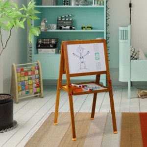 Relaxdays Kinderstandtafel Whiteboard Kiefernholz MDF Braun Weiß Grün Magnetisch Höhenverstellbar 77 x 39 x 44,5 cm 1,9 kg