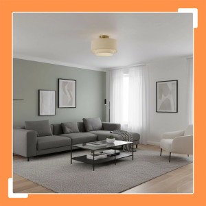 Relaxdays Deckenlampe Leinen Eisen Beige Bronze 24 cm x 35 cm 0,9 kg
