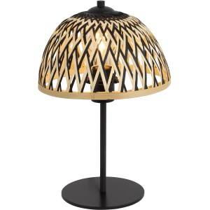 Schwarze Globo Tischlampe mit Bambusschirm, modernes Design für Wohnräume.