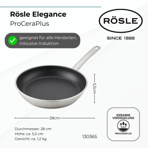 RÖSLE Elegance ProCera Bratpfanne, Ø 28 cm, mit Keramikversiegelung und Edelstahlgriff.