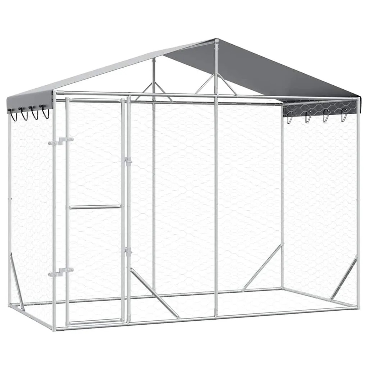 vidaXL Outdoor-Hundezwinger mit Dach Silber 3x1,5x2,5m Stahl Verzinkt 153680