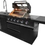 Buschbeck Outdoorküche Cambridge mit Gasgrill, Spüle und Getränkekühlschrank in Schwarz.
