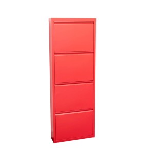 Roter ebuy24 Pisa Schuhschrank mit 4 Klappen aus Metall, fertig montiert.