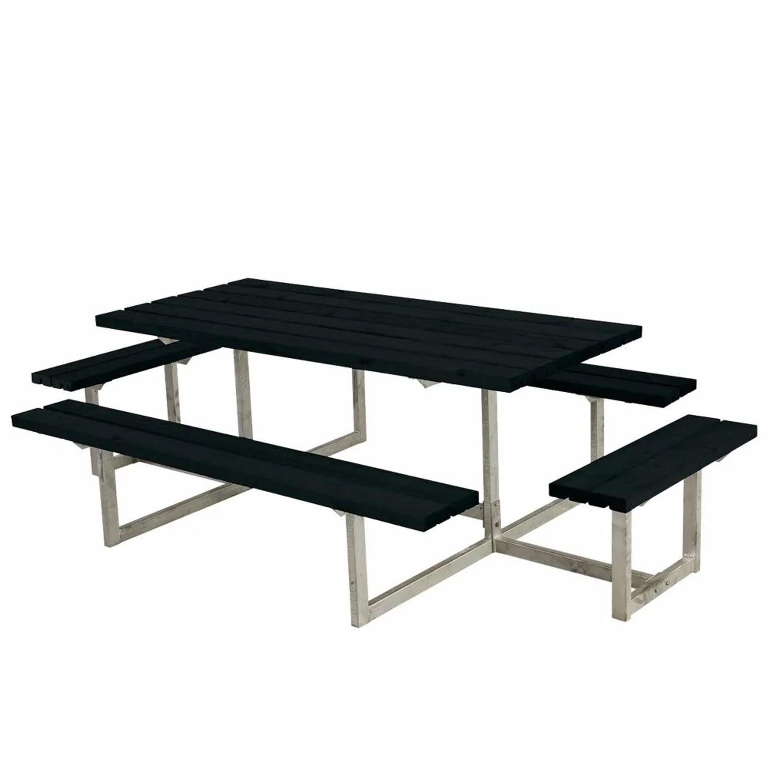 PLUS Gartenmöbel-Set Basic 260 cm mit 2 Anbausätzen Tisch-Bank-Kombination Schwarz