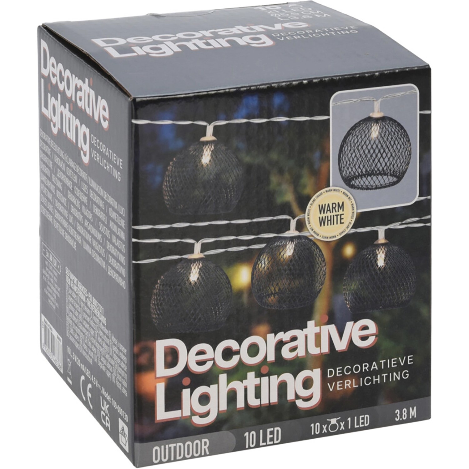 Verpackung der LED-Lichterkette mit 10 LEDs, 3,8 m Länge und Farbauswahl.