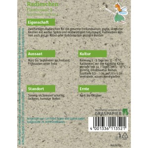 Samentüte Grüne Fee Radieschen Flamboyant 3: Zweifarbige Radieschen Samen für ca. 250 Pflanzen.
