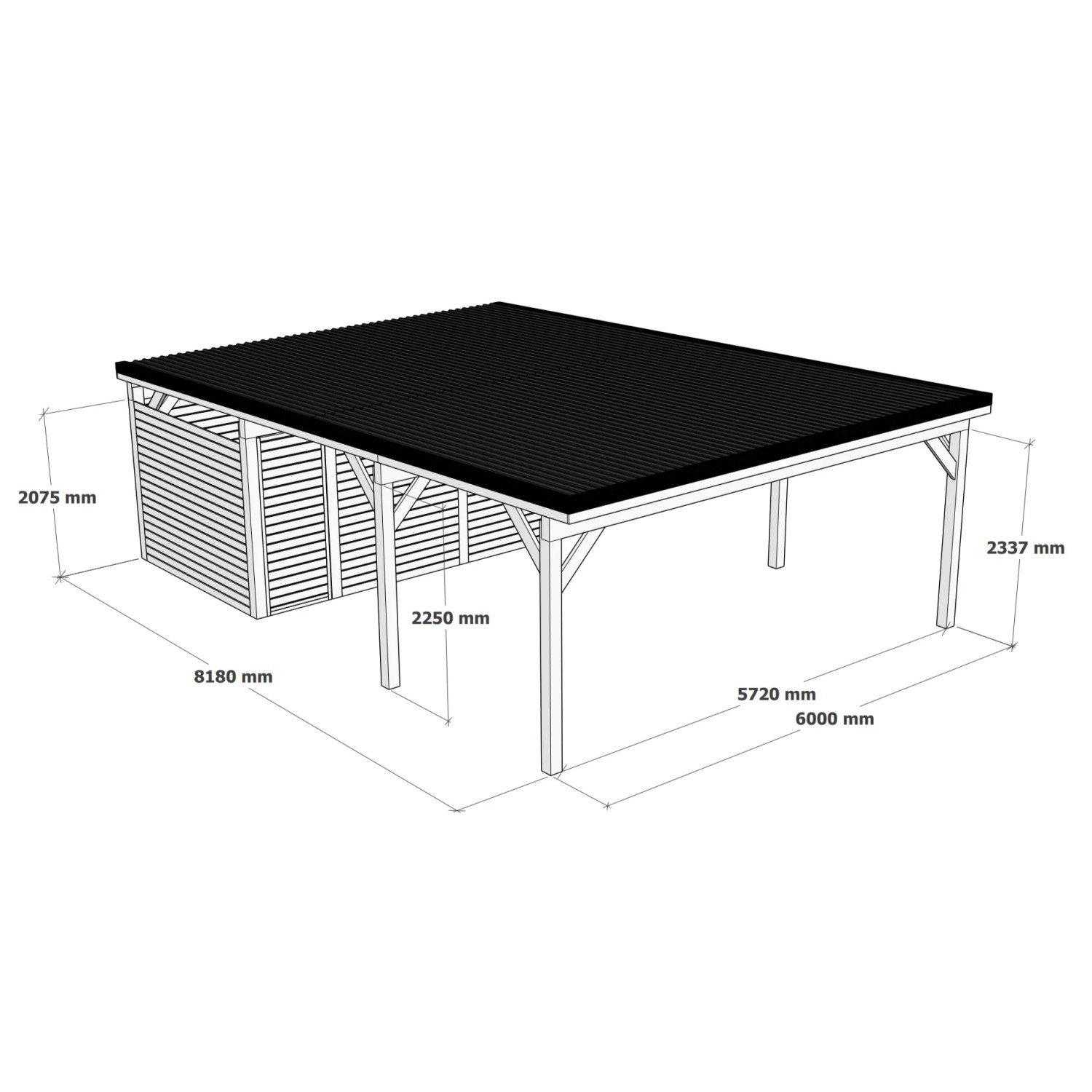 Holzbrüder Doppelcarport Ralf mit Geräteraum, reinweiß/dunkelgrau, Maße: 600 x 868 cm.