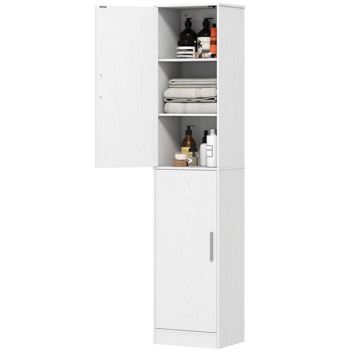 HOMCOM Badezimmerschrank Spanplatte MDF 40L x 35B x 180H cm Weiß günstig online kaufen
