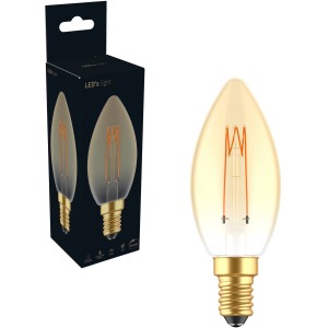 E14 LED Leuchtmittel in Kerzenform, 2,5W, warmes Licht, mit Verpackung.