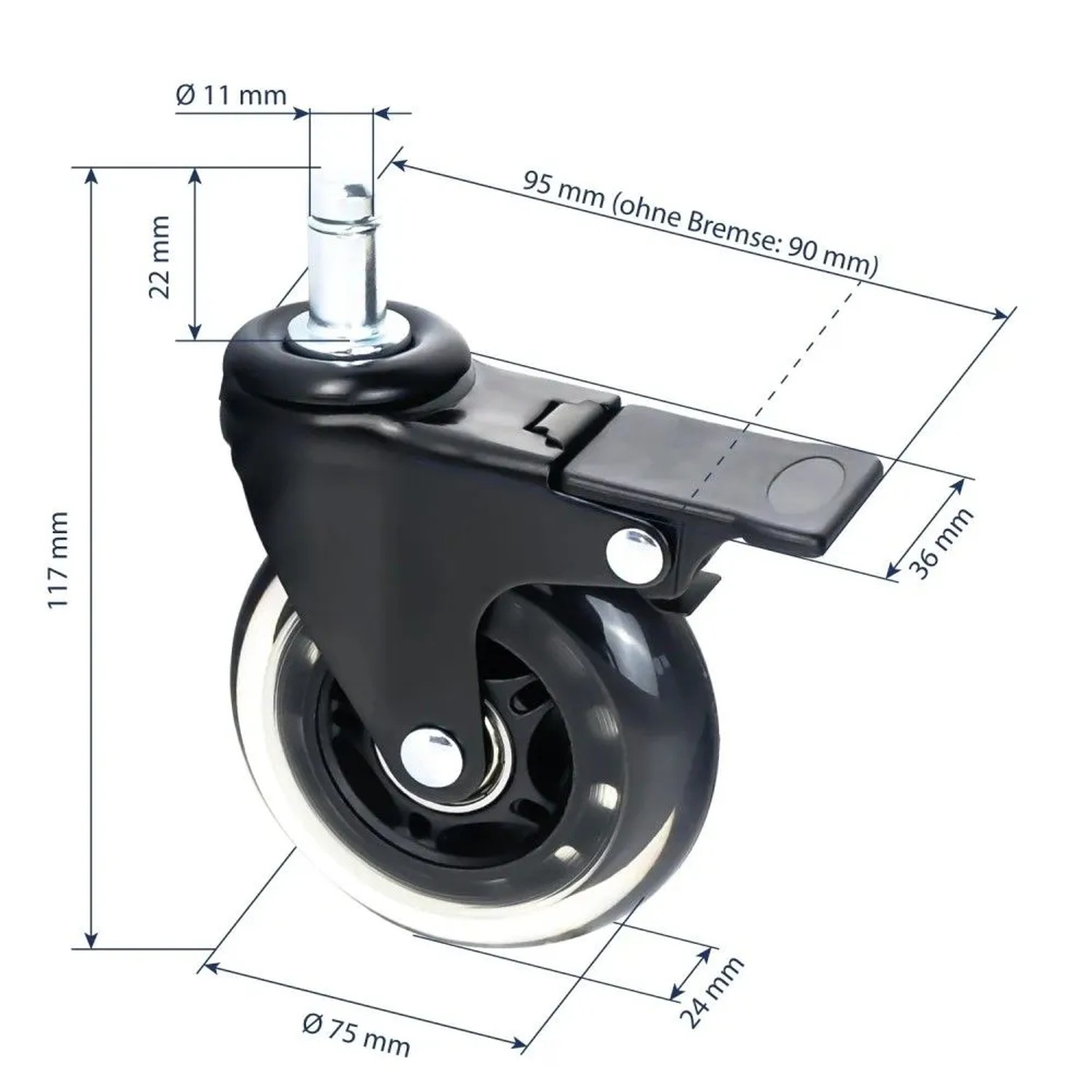 HMF 6810 Bürostuhl Rollen 5er Set 11 mm Schwarz_9