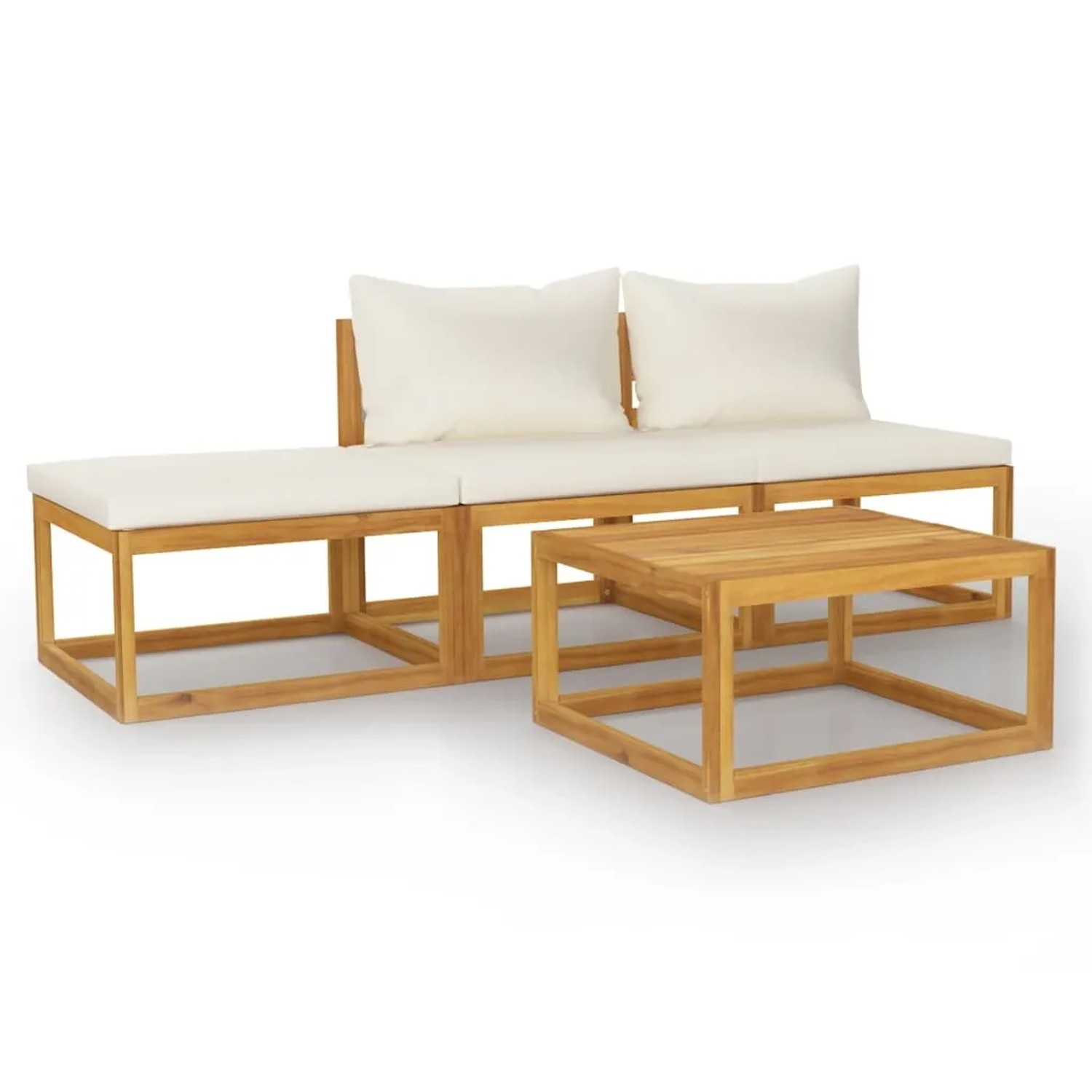vidaXL 4-Tlg Garten-Lounge-Set mit Auflagen Creme Massivholz Akazie 3057658
