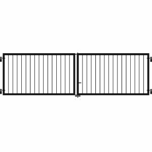 Schwarzes Doppeltor Basic, 300x85 cm, für Sichtschutzzaun. Stabiles Gartentor mit senkrechten Stäben.