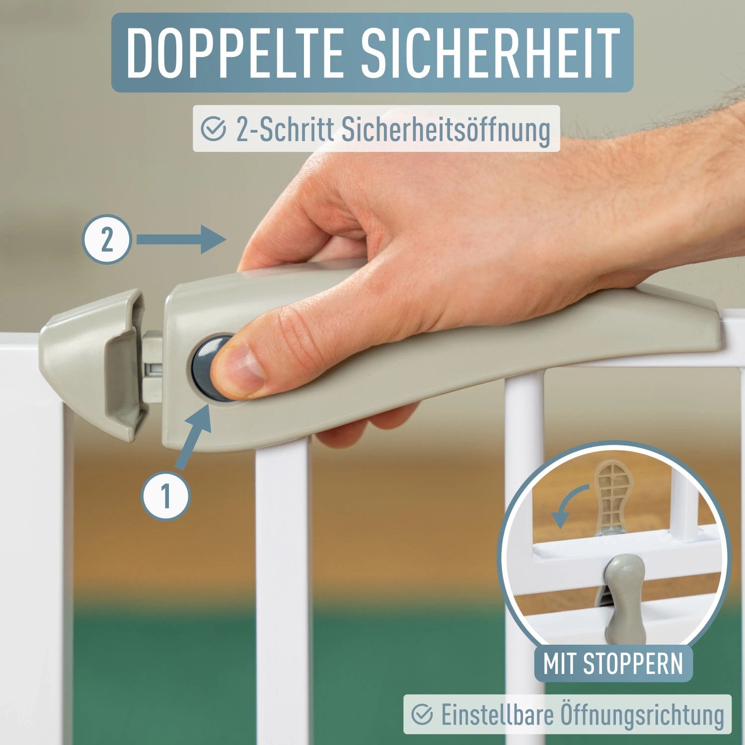 ib style Türschutzgitter Berrin 58-185cm Treppenschutzgitter für Kinder und Haustiere Ohne Bohren Weiß 140-150 cm_5