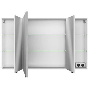 Pelipal Spiegelschrank Serie 4010, 120 cm, Weiß Hochglanz, mit drei Türen und sechs Einlegeböden.