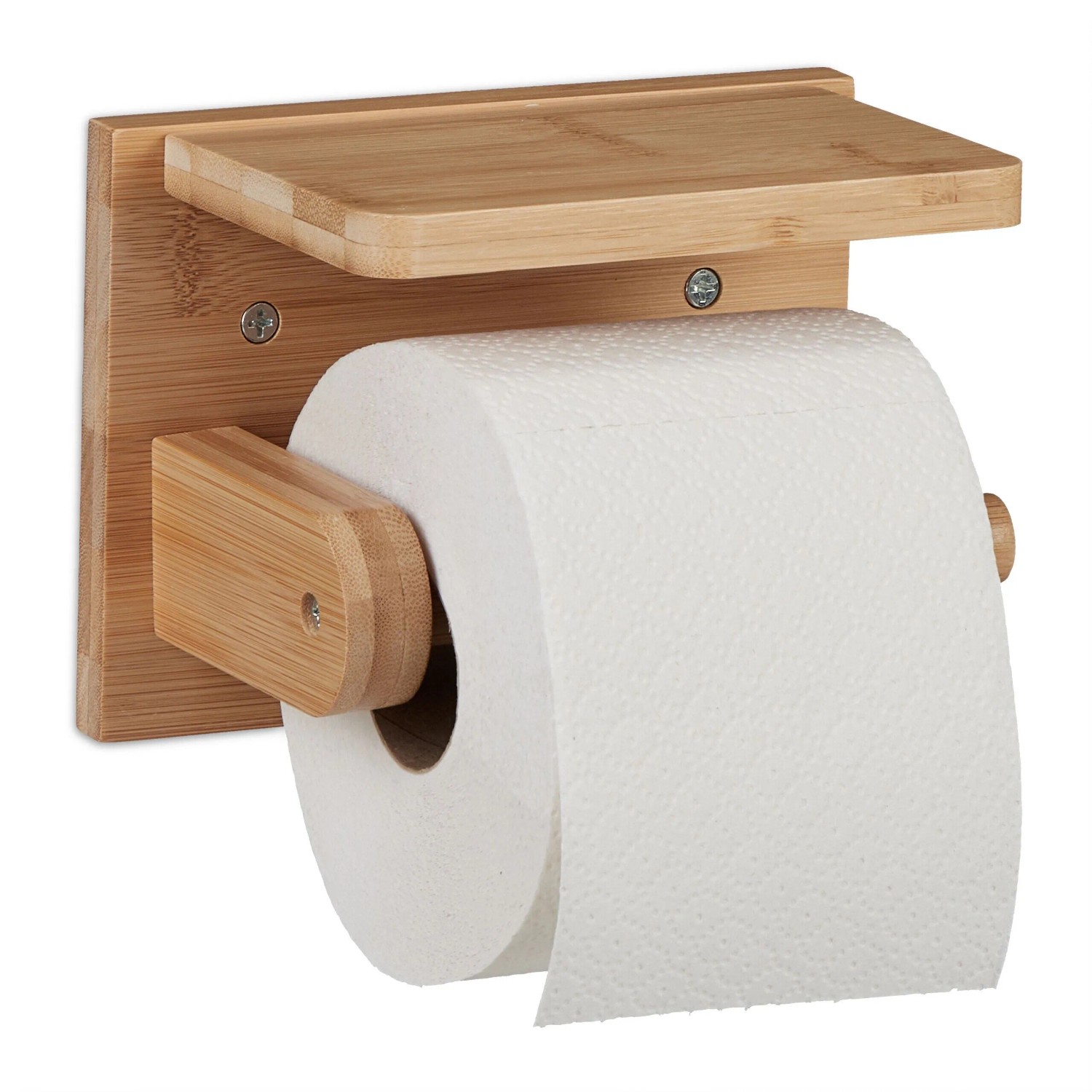 Relaxdays Toilettenpapierhalter Bambus Natur mit Ablage 12 cm x 16 cm x 10 cm