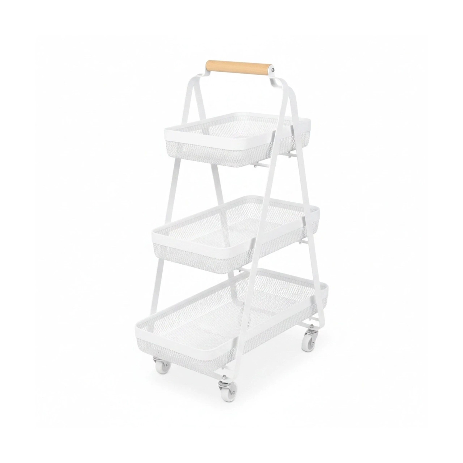 Relaxdays Rollwagen Eisen Buchenholz Weiß 3 Ebenen 84,5 cm x 57 cm x 31 cm