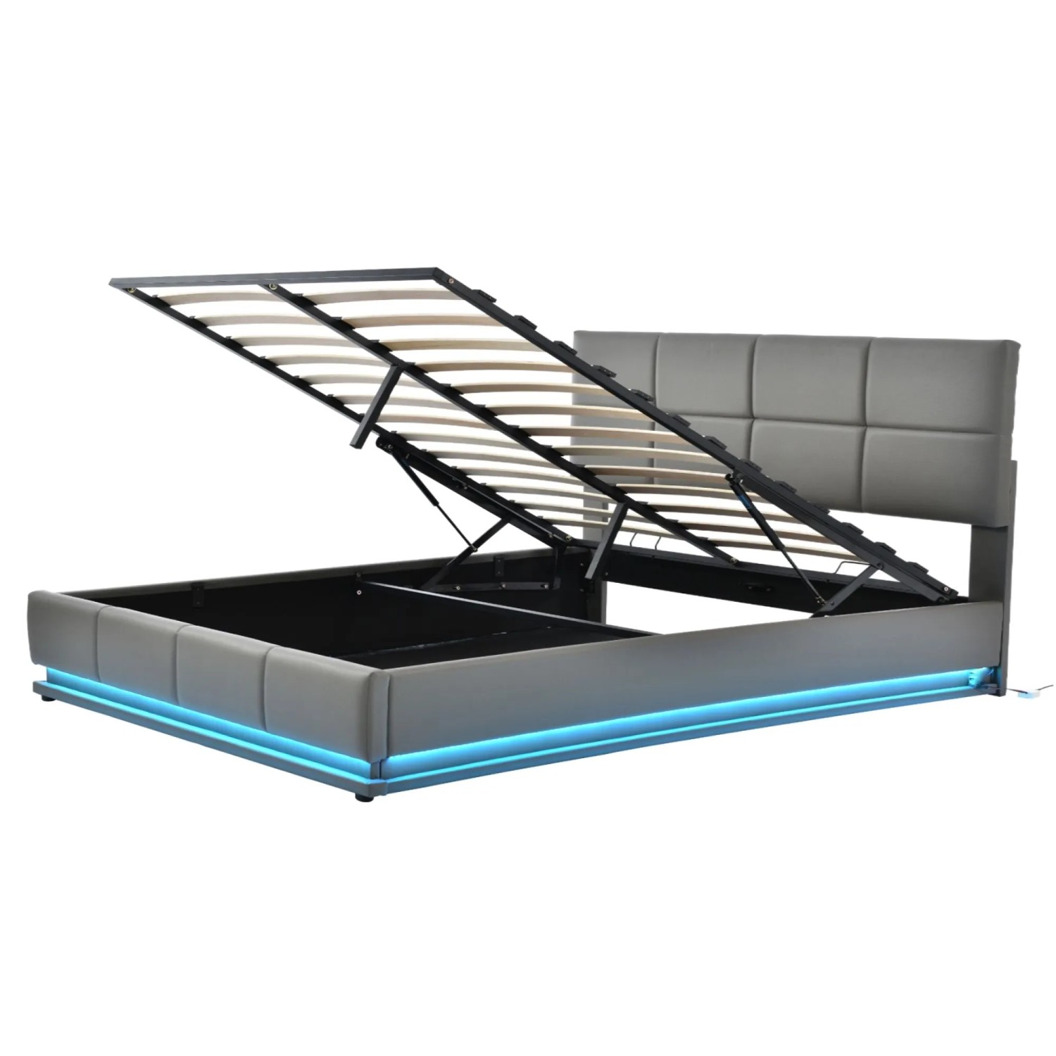 Merax Polsterbett 160x200cm LED Hydraulik Stauraum Grau