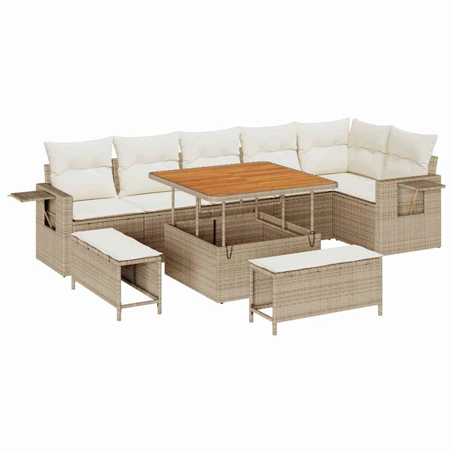 vidaXL Garten-Sofa-Set mit Speicher 9-Tlg Beige Poly Rattan 3363706 günstig online kaufen
